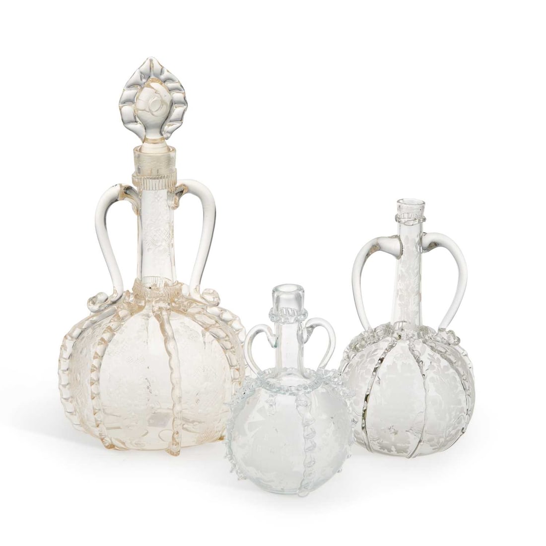 THREE DUTCH ENGRAVED GLASS DECANTERS (1 of 1)
