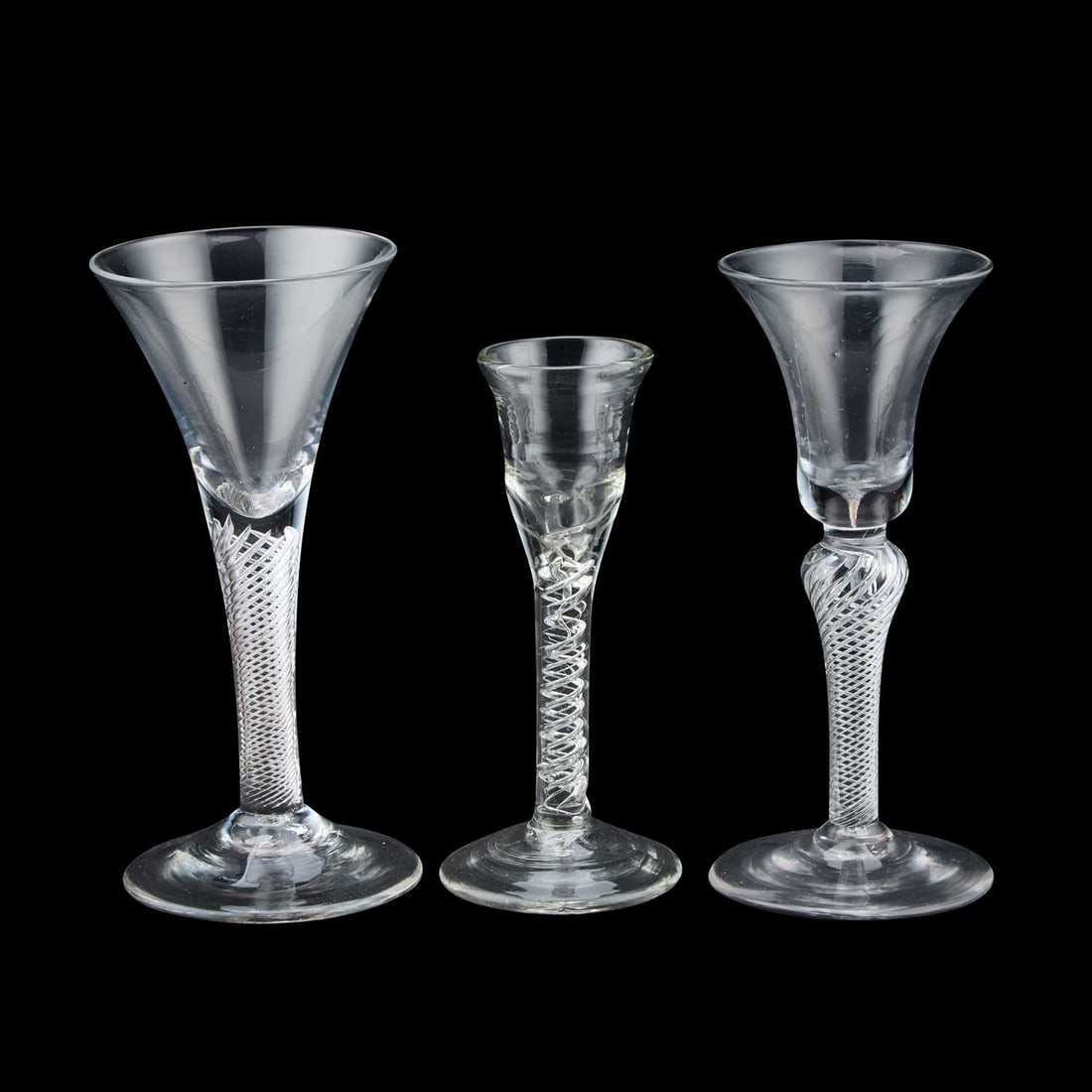 THREE AIR TWIST WINE GLASSES 18TH CENTURY: THREE AIR TWIST WINE GLASSES 18TH CENTURY (3) Tallest 17cm