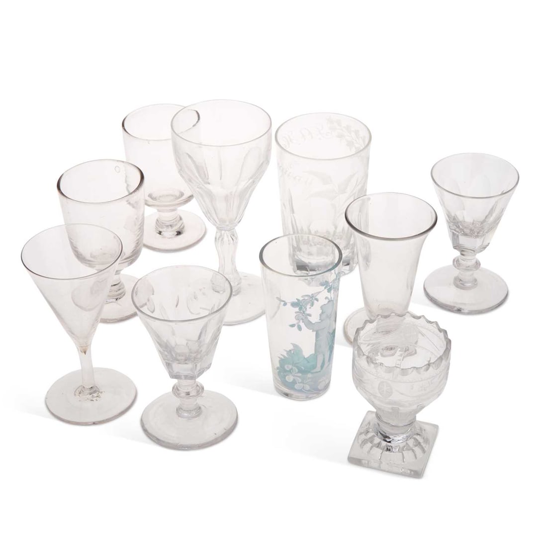 A COLLECTION OF GEORGIAN AND LATER DRINKING GLASSES: A COLLECTION OF GEORGIAN AND LATER DRINKING GLASSES (10) Tallest 15.5cm