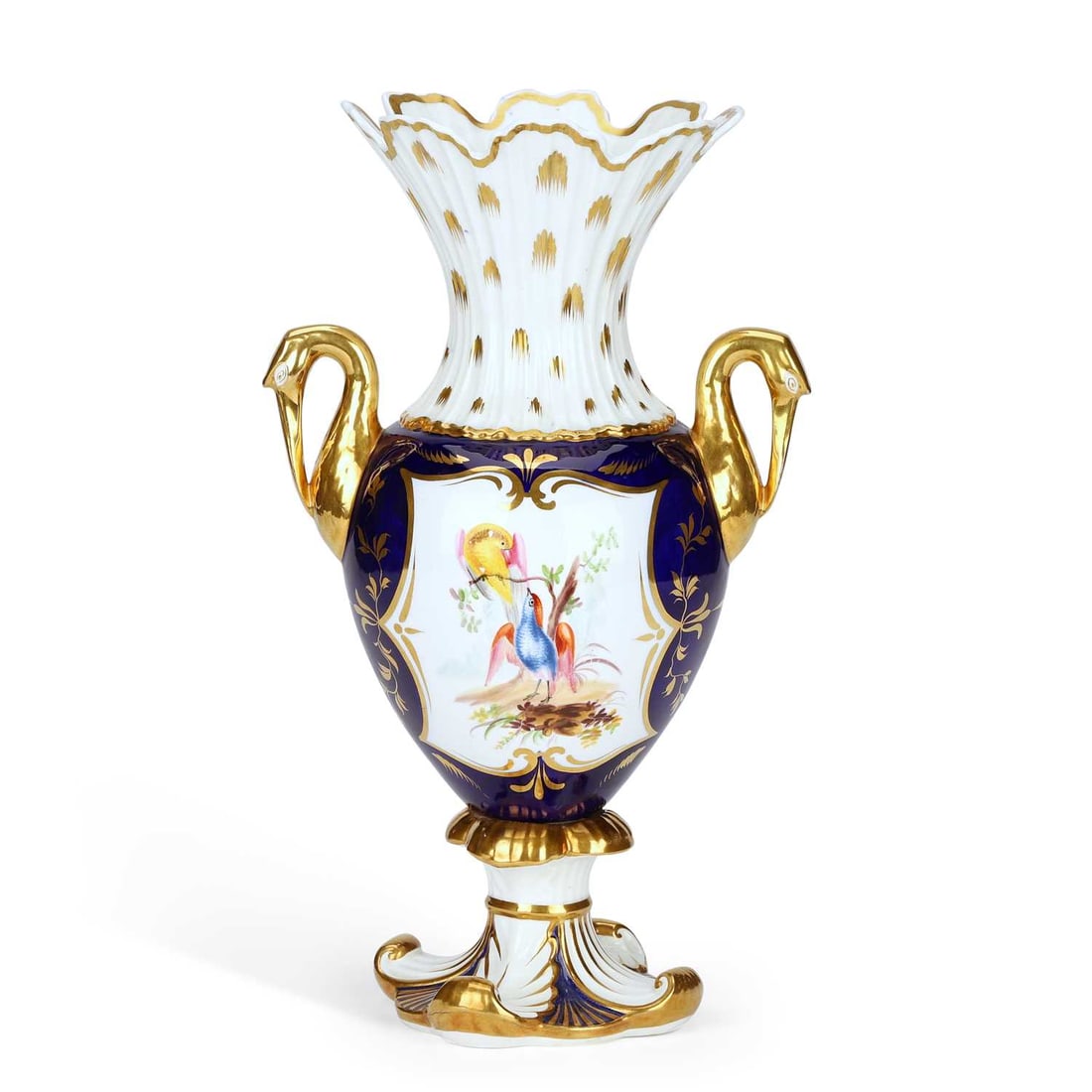 A FINE ROCKINGHAM STORK HANDLED VASE CIRCA 1835 (1 of 3)