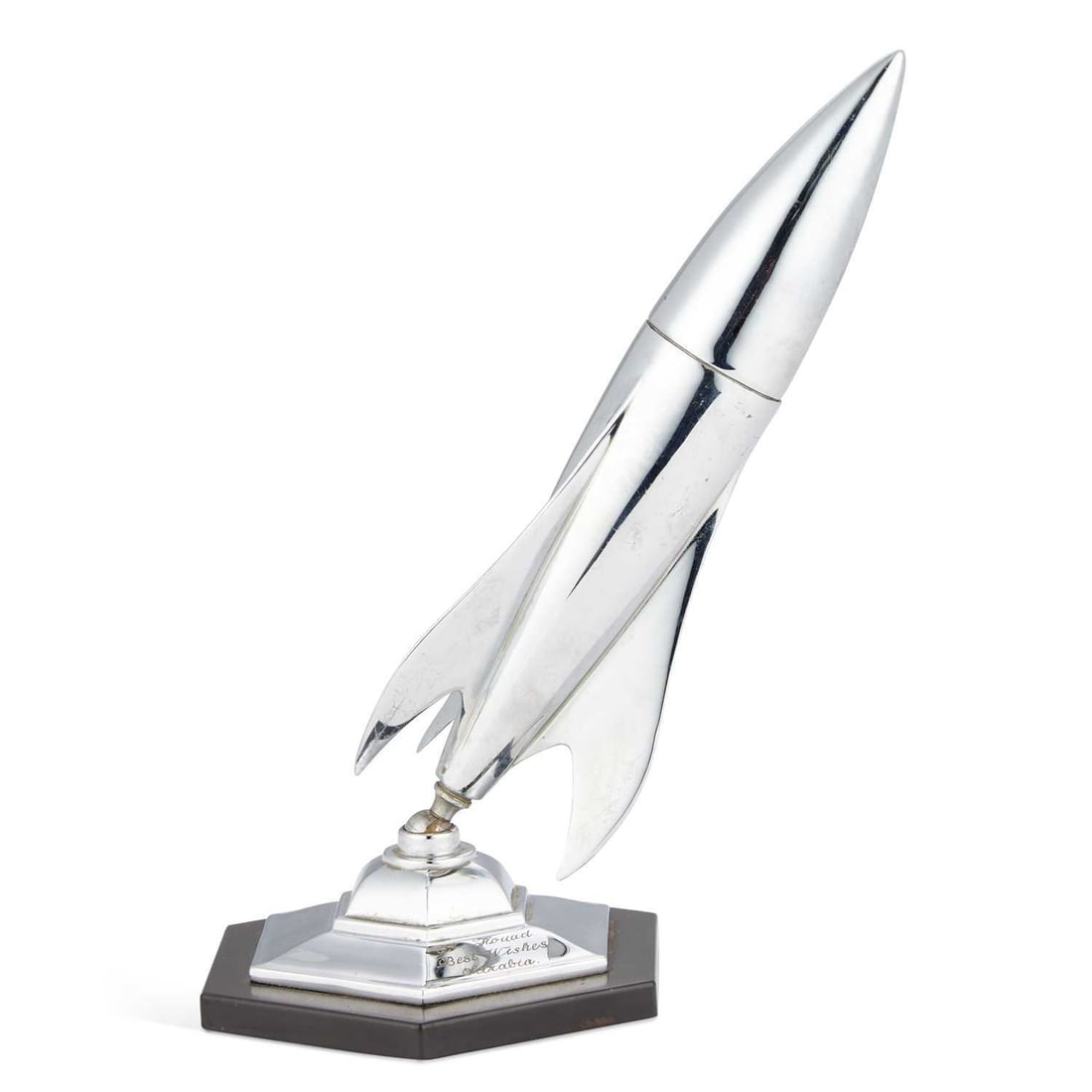 A CHROME ROCKET-SHAPED TABLE LIGHTER - 5
