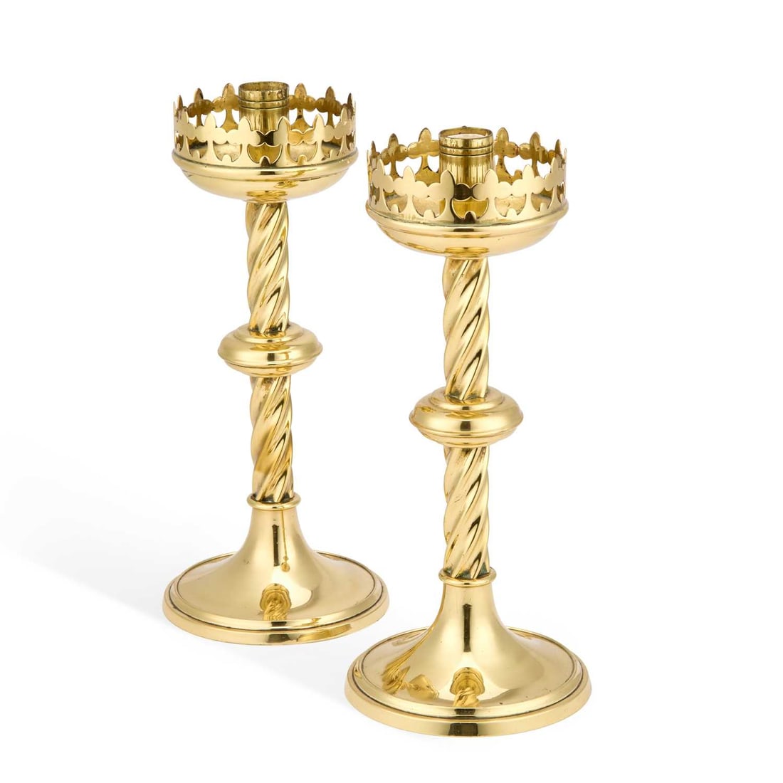 A PAIR OF VICTORIAN 'GOTHIC' BRASS CANDLESTICKS (1 of 1)