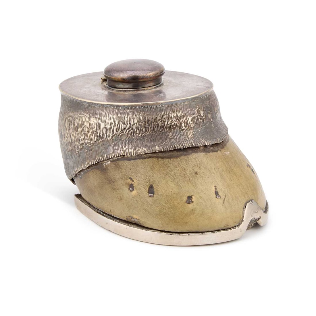 A SILVER PLATE-MOUNTED HORSE HOOF INKWELL LATE 19TH/ EARLY 20TH CENTURY (1 of 4)