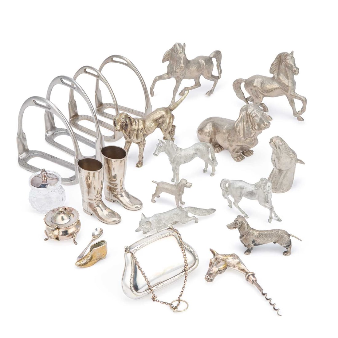 A GROUP OF SILVER PLATED MODELS OF ANIMALS (1 of 1)