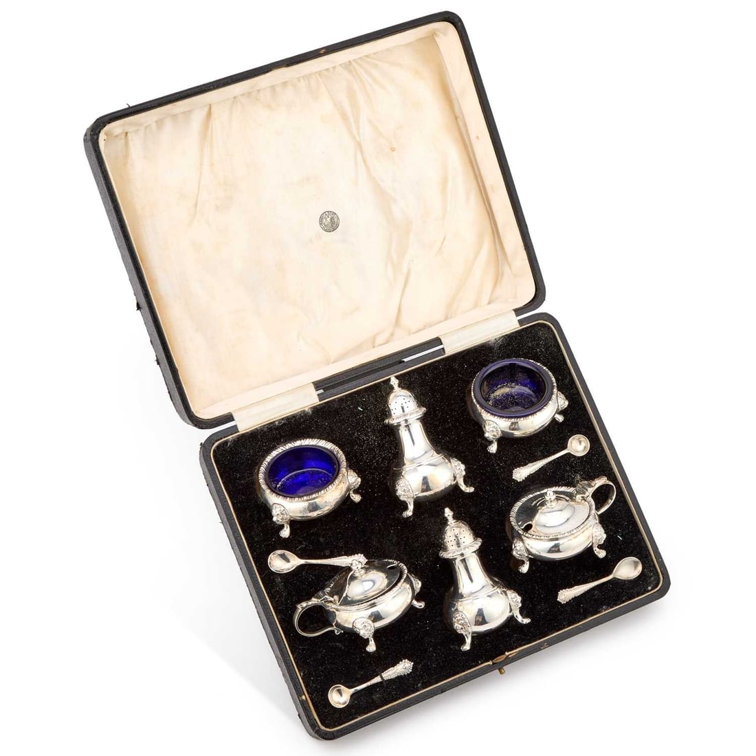 A GOOD GEORGE VI SILVER CONDIMENT SET (1 of 2)