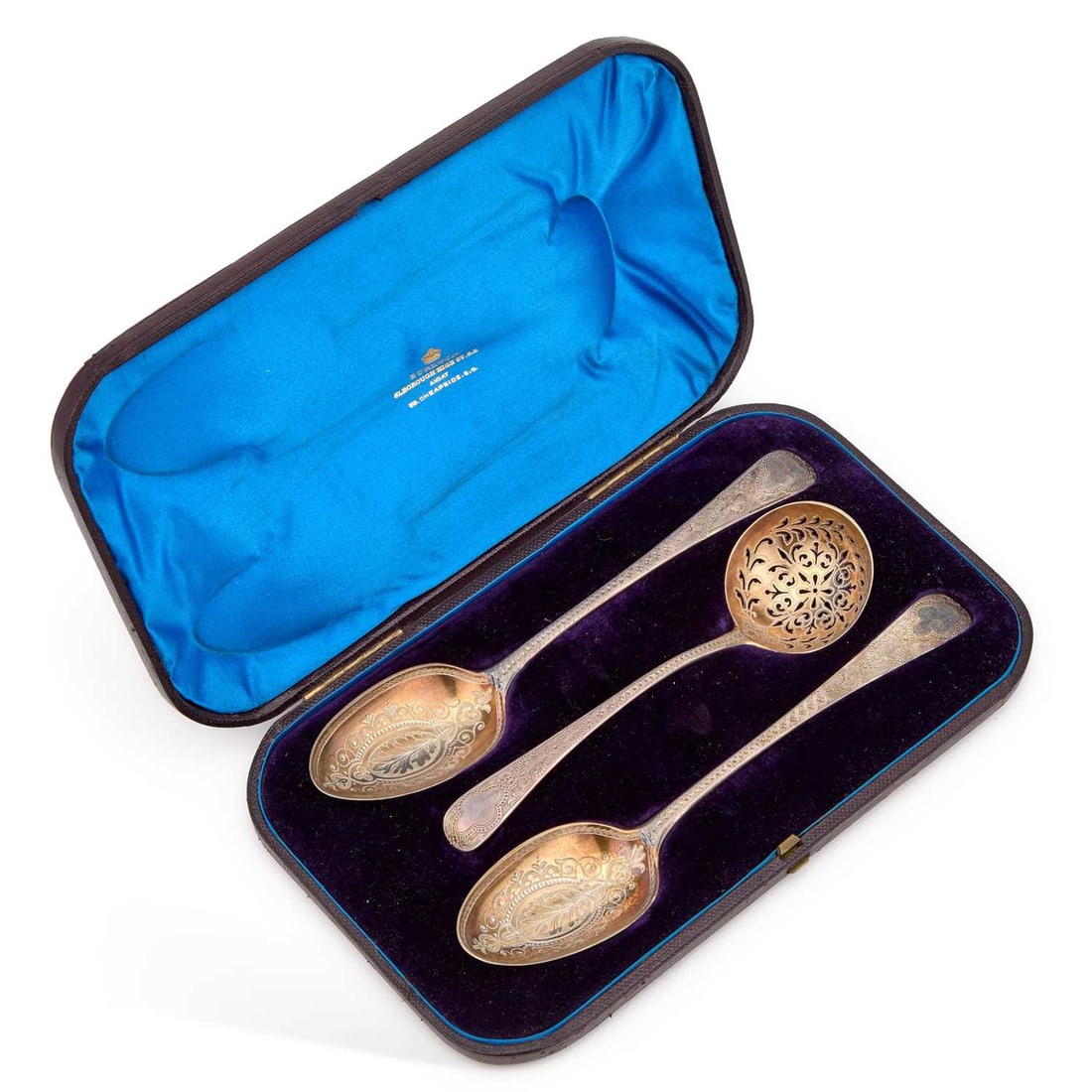 A PAIR OF GEORGE III SILVER SERVING SPOONS AND A SILVER SIFTING LADLE (1 of 4)