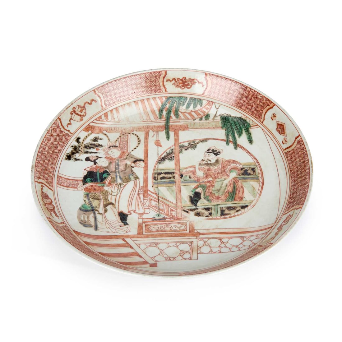 A CHINESE FAMILLE VERTE AND IRON-RED DISH (1 of 10)