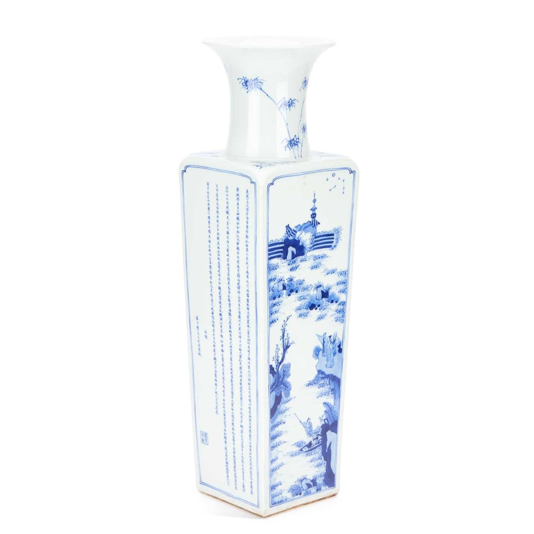 A LARGE CHINESE BLUE AND WHITE PORCELAIN SQUARE-SECTION VASE (1 of 7)