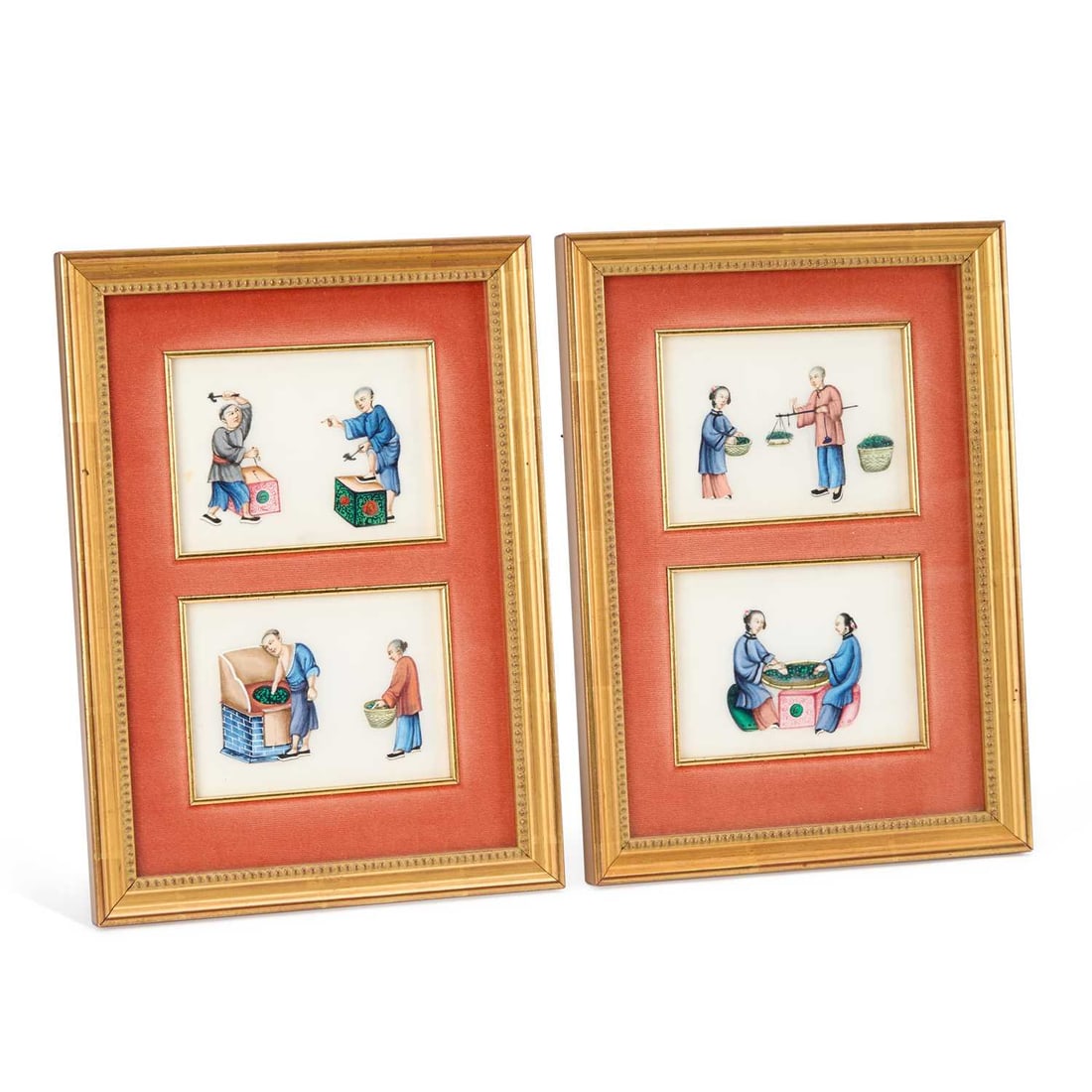 TWO PAIRS OF CHINESE RICE PAPER PAINTINGS CIRCA 1850 (1 of 1)
