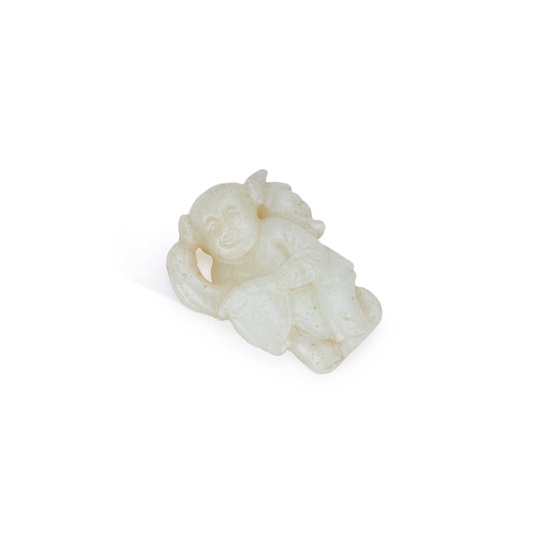 A CHINESE WHITE JADE CARVING OF A BOY RIDING A HOBBY HORSE (1 of 2)