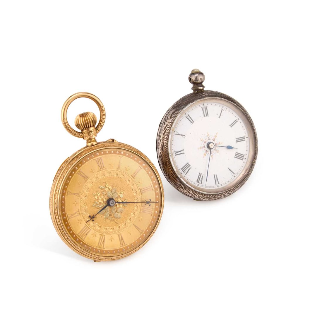 AN 18CT GOLD FOB WATCH AND A SILVER FOB WATCH (1 of 3)