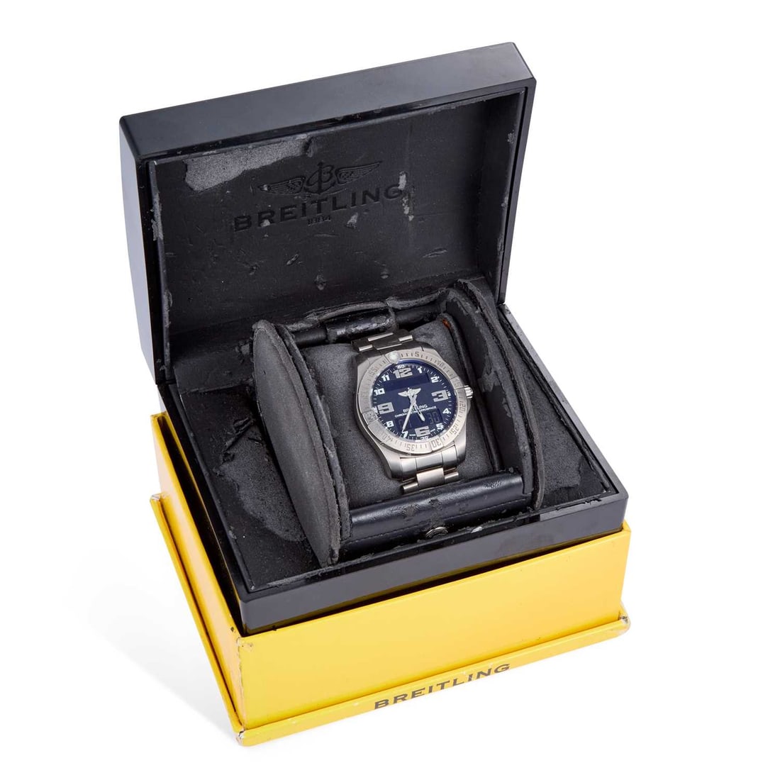 A GENTS TITANIUM BREITLING AEROSPACE EVO BRACELET WATCH: A GENTS TITANIUM BREITLING AEROSPACE EVO BRACELET WATCH the circular black dial signed Breitling Chronometre Aerospace, with Arabic indices and silver hands, digital dual display screens, uni-directio