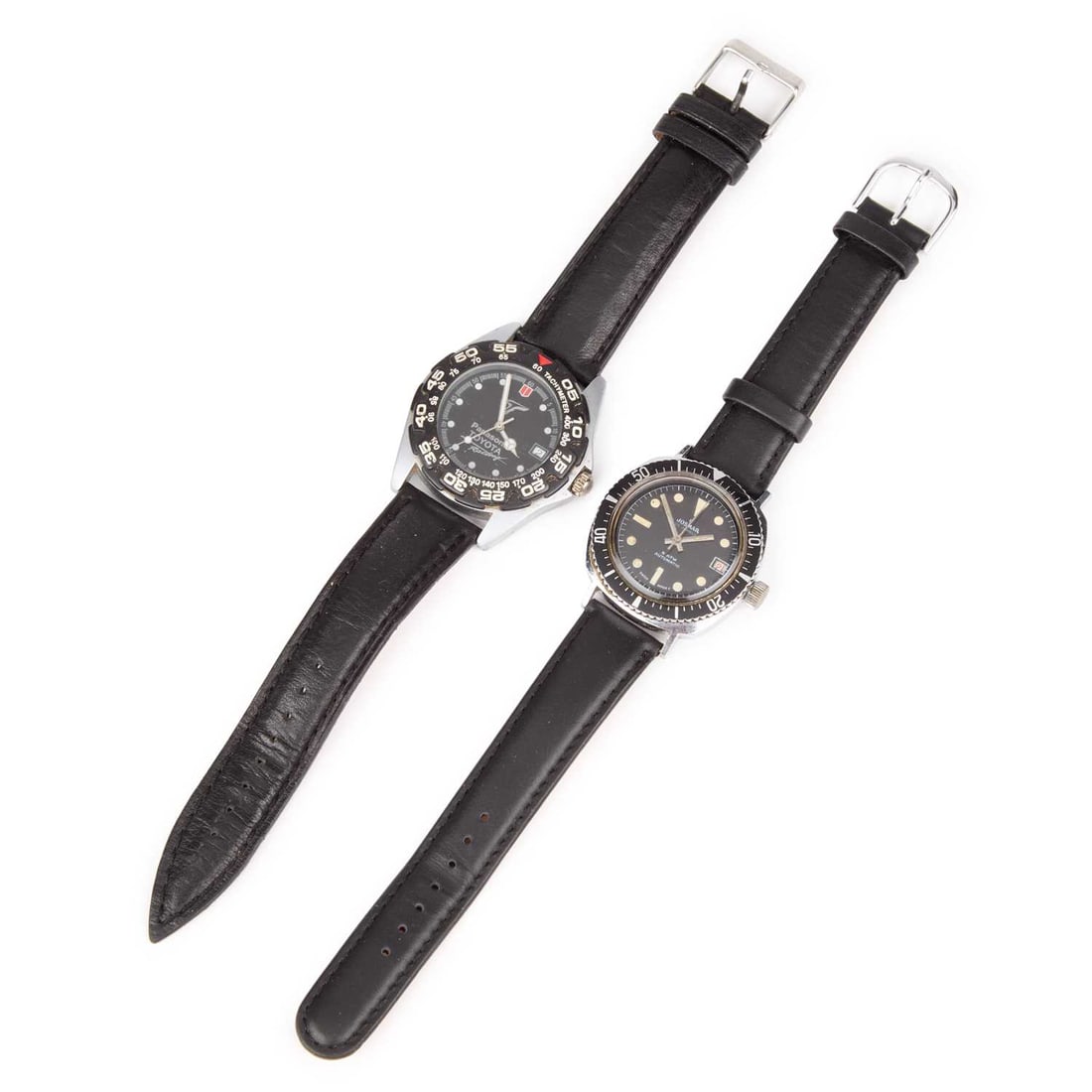 A VINTAGE JOSMAR WATCH AND A TOYOTA PRESENTATION WATCH: A VINTAGE JOSMAR WATCH AND A TOYOTA PRESENTATION WATCH the circular black dial signed Josmar 25 Jewels 5 ATM Automatic, with dot and baton indices and outer minute track, date aperture at the 3 o'cloc