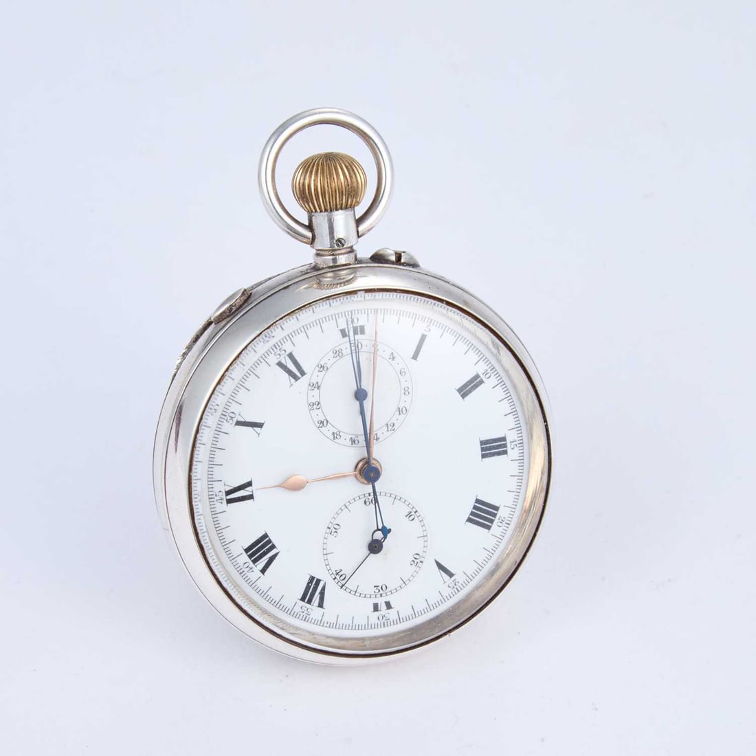 A SILVER SPLIT SECONDS CHRONOGRAPH POCKET WATCH - 2