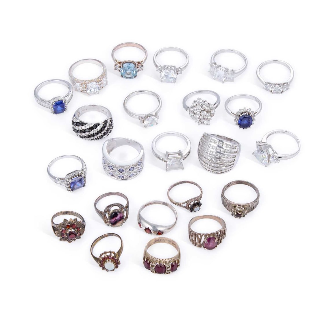 A GROUP OF GEM-SET SILVER RINGS (1 of 1)