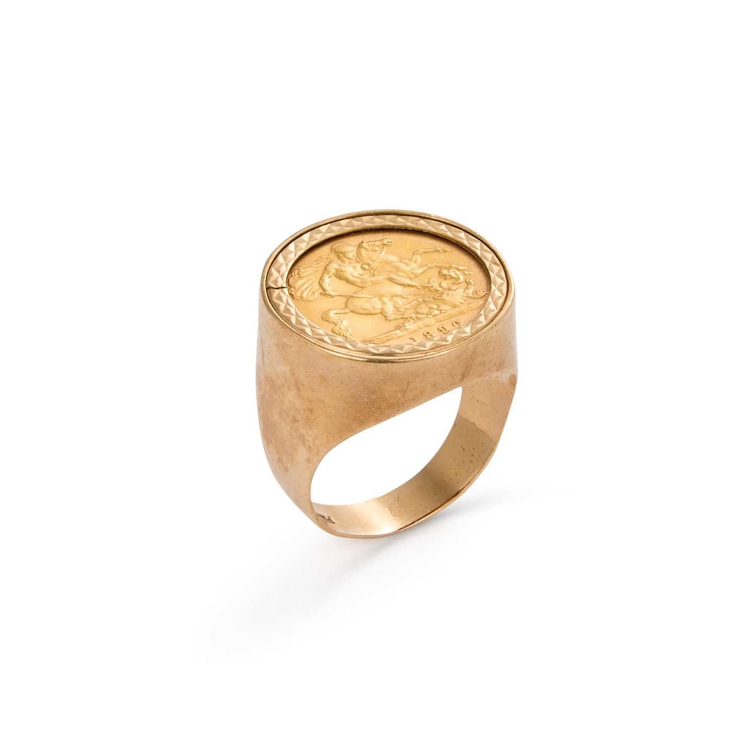 VICTORIA (1819-1901), A HALF SOVEREIGN RING: VICTORIA (1819-1901), A HALF SOVEREIGN RING 1896, loose mounted, hallmarked. Ring size T1/2, 10.7 grams Good condition