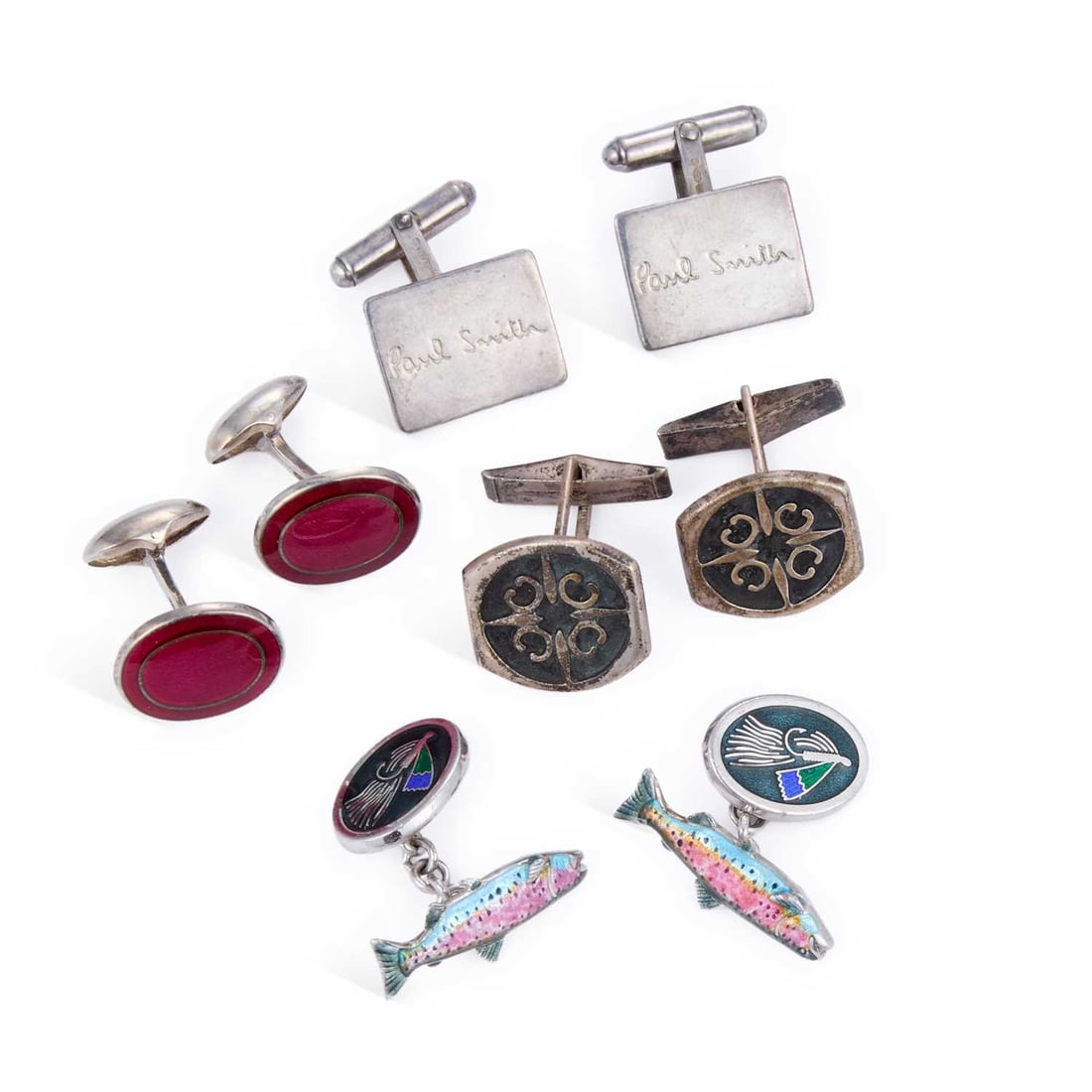 FOUR PAIRS OF SILVER CUFFLINKS (1 of 1)