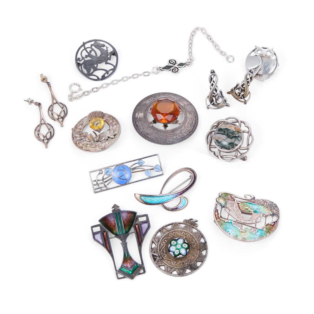 A COLLECTION OF SILVER GEM-SET AND ENAMEL CELTIC JEWELLERY (1 of 1)