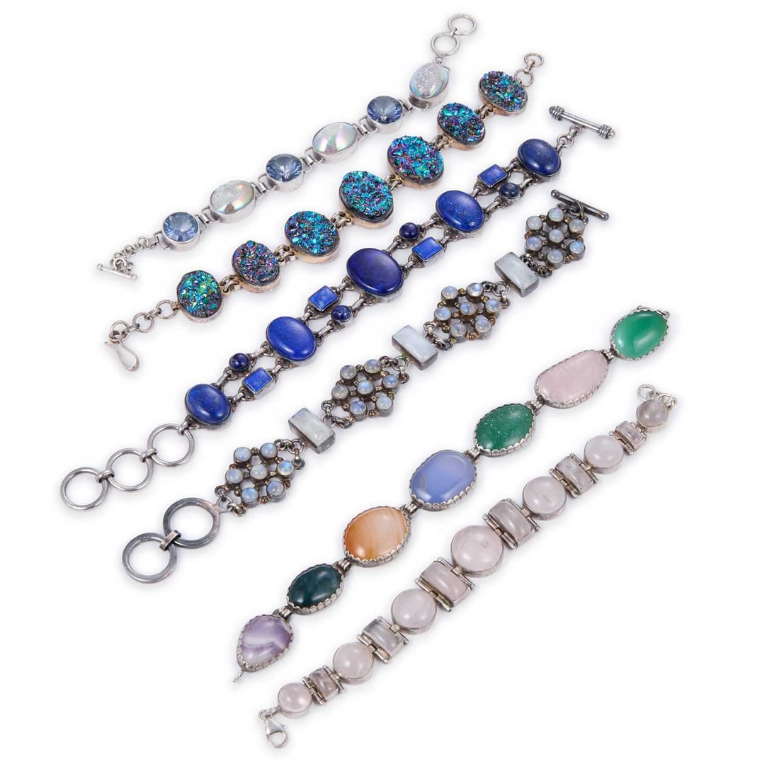 A GROUP OF SILVER GEM-SET BRACELETS (1 of 1)
