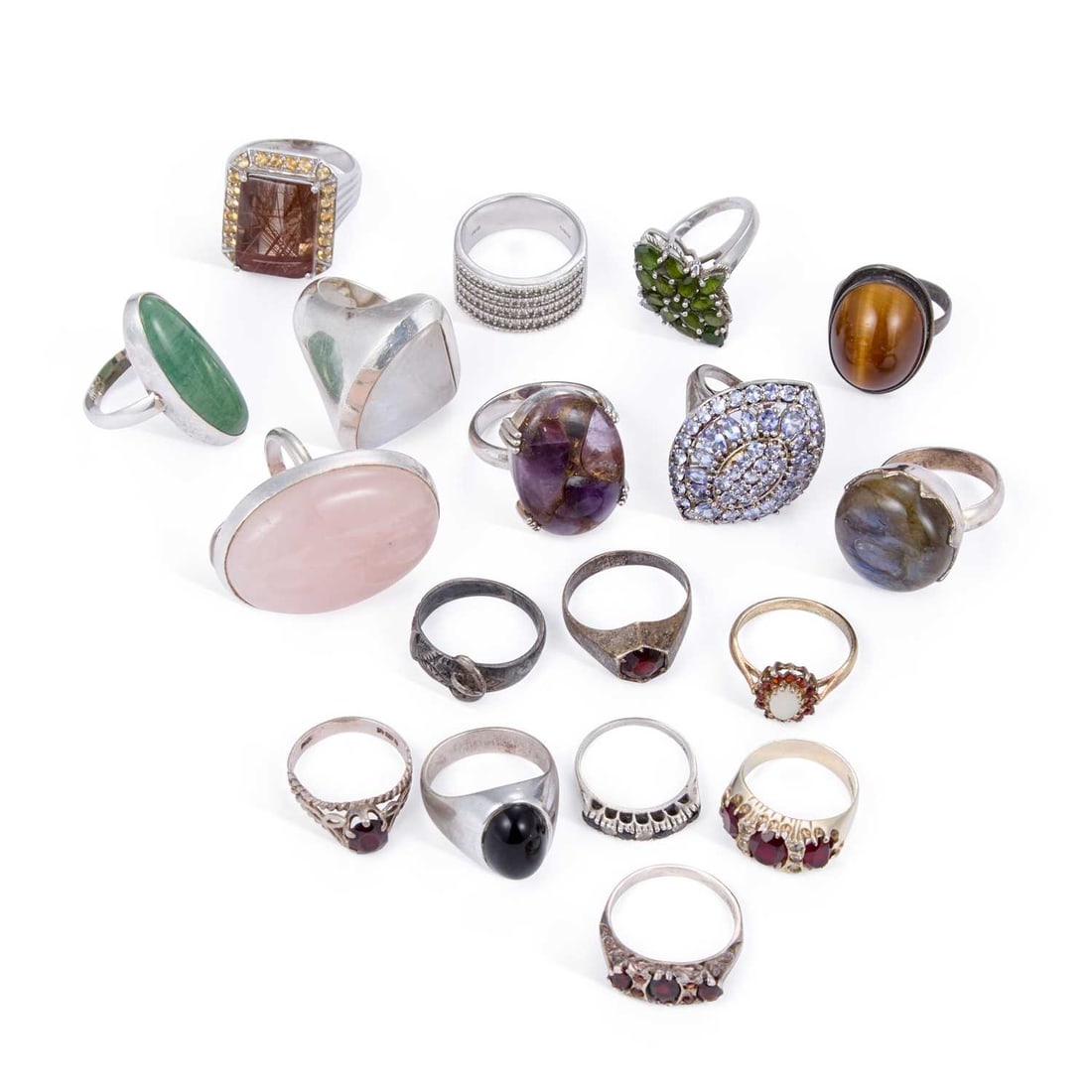 A GROUP OF GEM-SET SILVER RINGS (1 of 1)