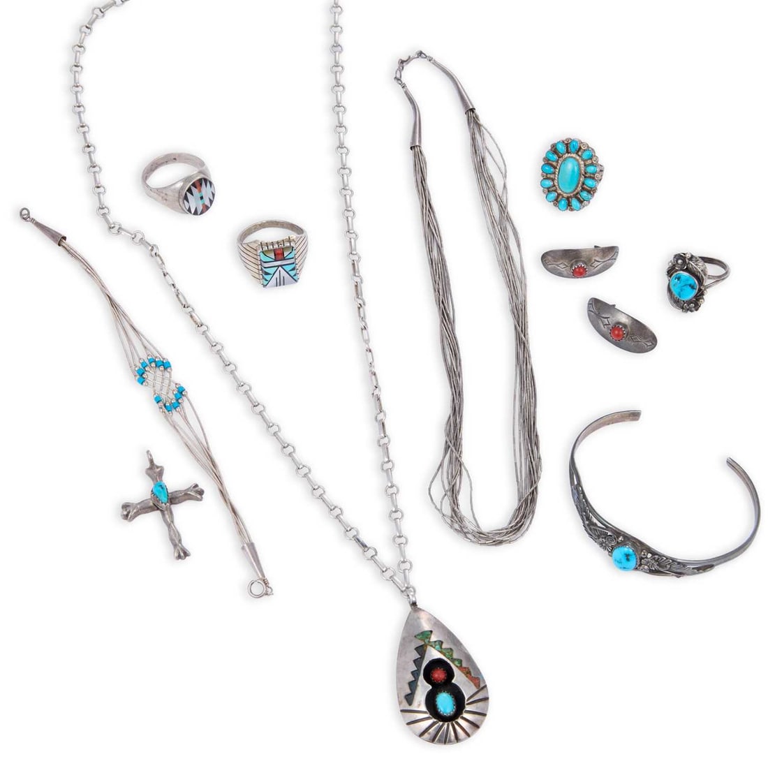 A COLLECTION OF SILVER NATIVE AMERICAN JEWELLERY (1 of 1)