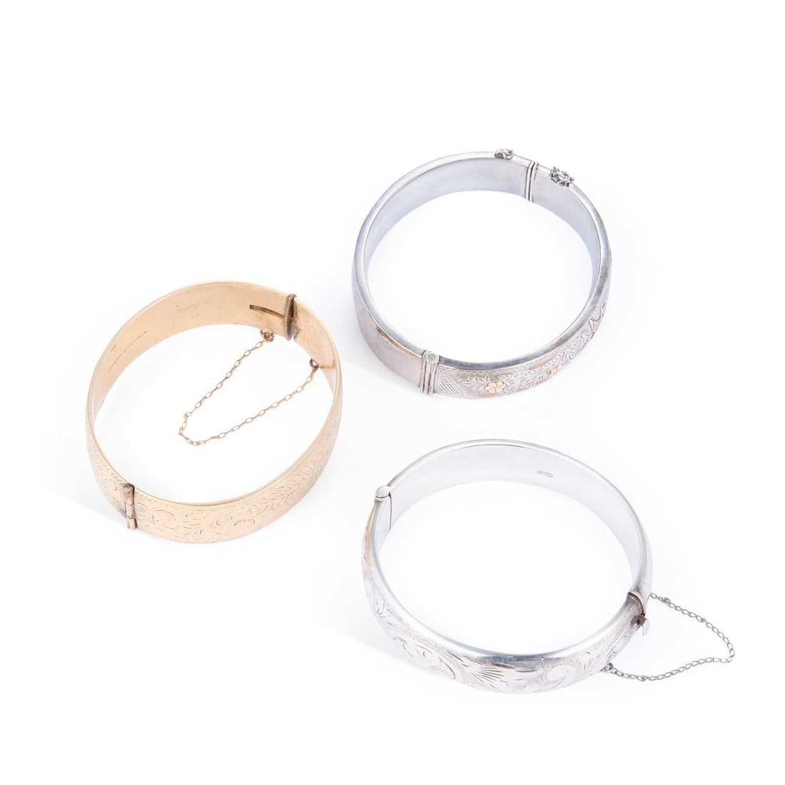 TWO SILVER BANGLES AND A ROLLED GOLD BANGLE (1 of 1)