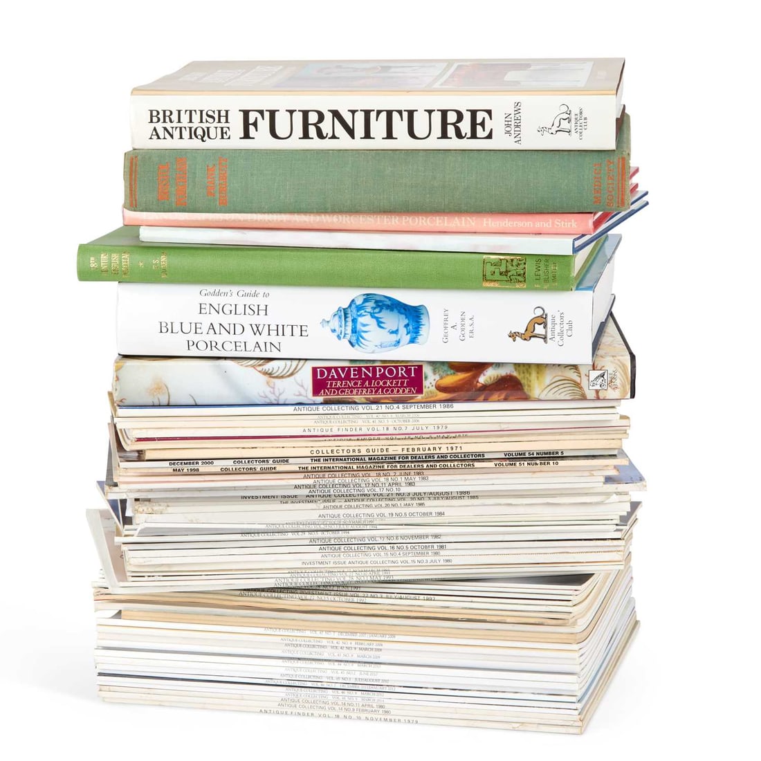 A LARGE COLLECTION OF ANTIQUE REFERENCE BOOKS AND PERIODICALS: A LARGE COLLECTION OF ANTIQUE REFERENCE BOOKS AND PERIODICALS predominantly on the subject of ceramics. (Qty)