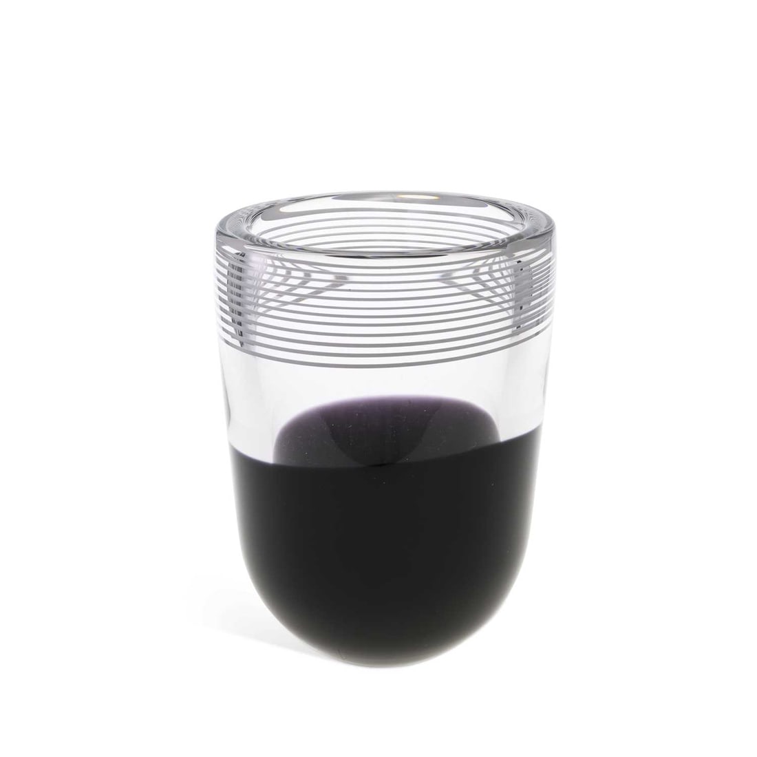 V A LARGE SWEDISH STUDIO ÅHUS GLASS VASE: V A LARGE SWEDISH STUDIO ÅHUS GLASS VASE by Hanne Dreutler and Arthur Zirnsack, with white spiral banding to the rim and a deep purple base, etched STUDIO ÅHUS SWEDEN 2002 HD + AZ. VS 44-70/20 to