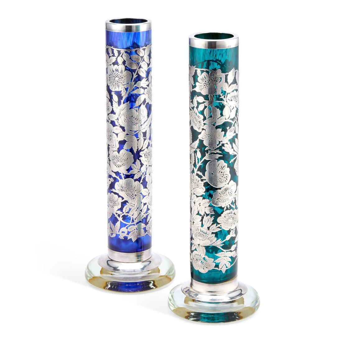 TWO BOHEMIAN SILVER MOUNTED GLASS VASES CIRCA 1920 (1 of 1)