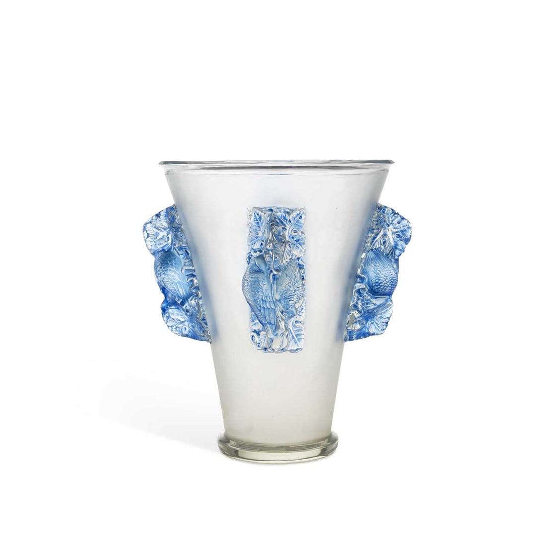 RENÉ LALIQUE (FRENCH, 1860-1945) A SAINT EMILION VASE, DESIGNED 1942: RENÉ LALIQUE (FRENCH, 1860-1945) A SAINT EMILION VASE, DESIGNED 1942 frosted and blue-stained glass, stencilled R. LALIQUE FRANCE signature. 25.5cm high