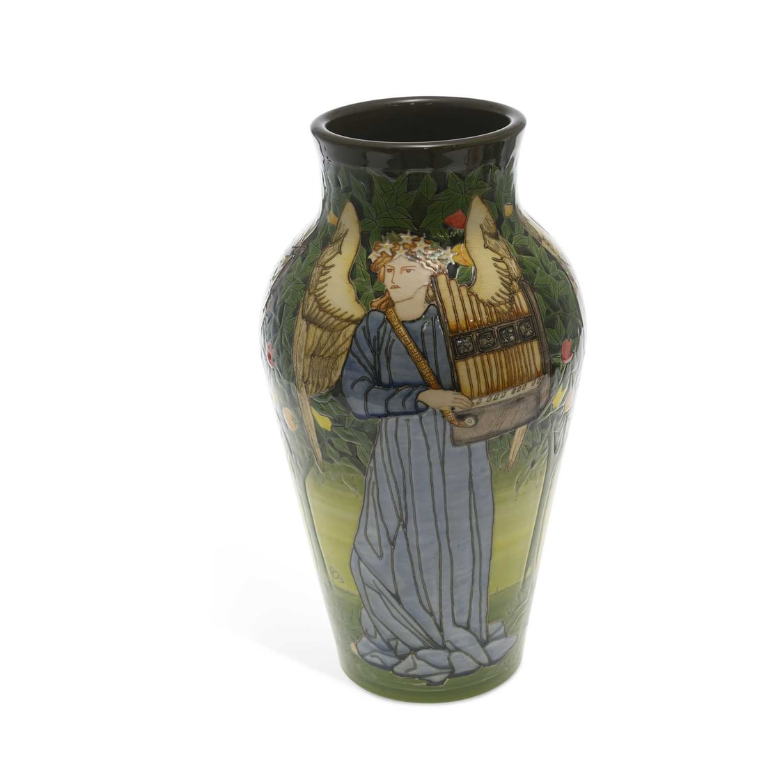 DENNIS CHINAWORKS A LIMITED EDITION ‘ANGELS’ VASE: DENNIS CHINAWORKS A LIMITED EDITION ‘ANGELS’ VASE designed by Sally Tuffin after William Morris, tubelined and painted with winged musicians amid flowering foliage, impressed and painted marks, da