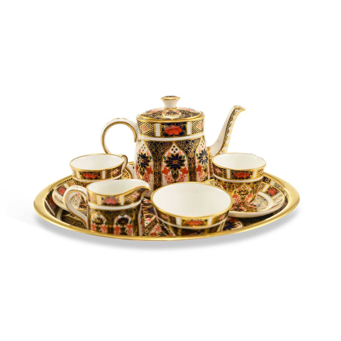 A MINIATURE ROYAL CROWN DERBY TEA SERVICE DATED 1991 (1 of 3)