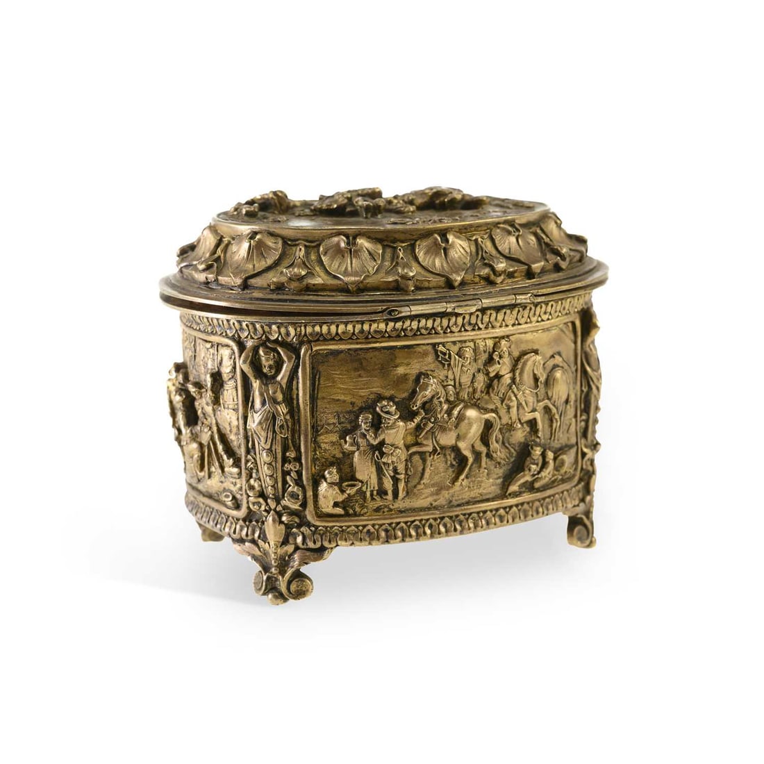 A CONTINENTAL GILT-METAL MUSICAL CASKET LATE 19TH/ EARLY 20TH CENTURY: A CONTINENTAL GILT-METAL MUSICAL CASKET LATE 19TH/ EARLY 20TH CENTURY