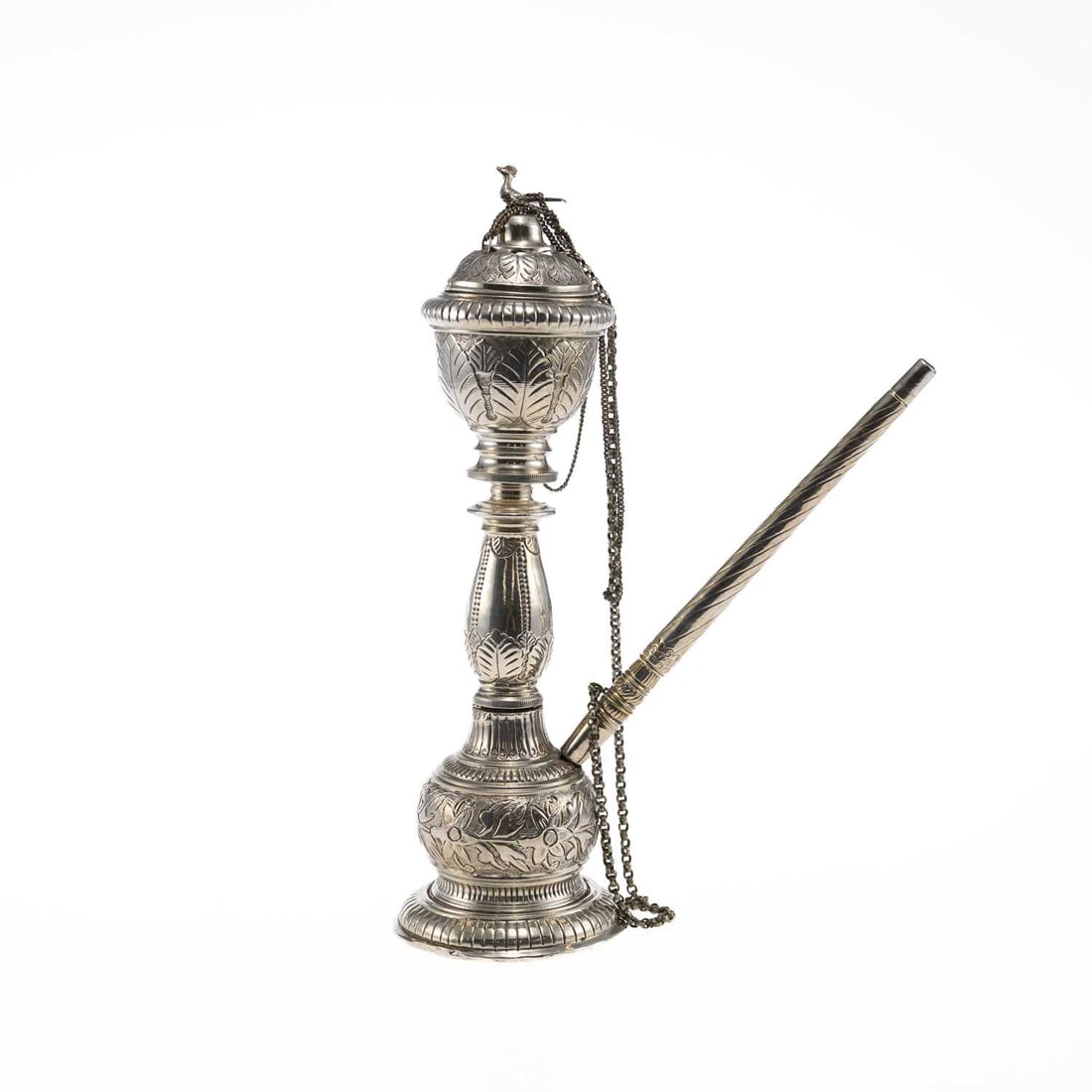 AN INDIAN SILVER HOOKA PIPE - 2