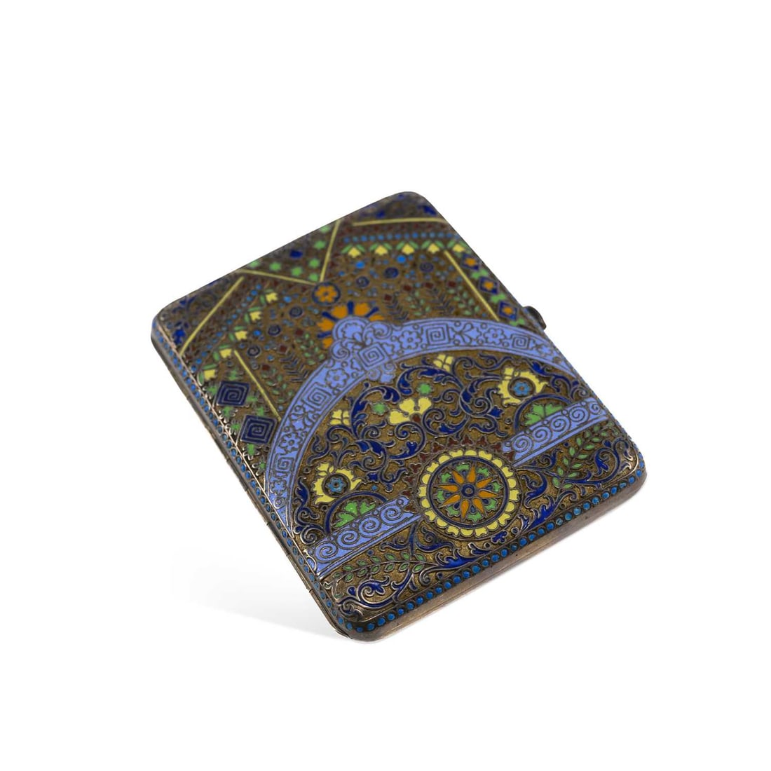 A RUSSIAN SILVER AND CLOISSONE ENAMEL CIGARETTE CASE (1 of 2)