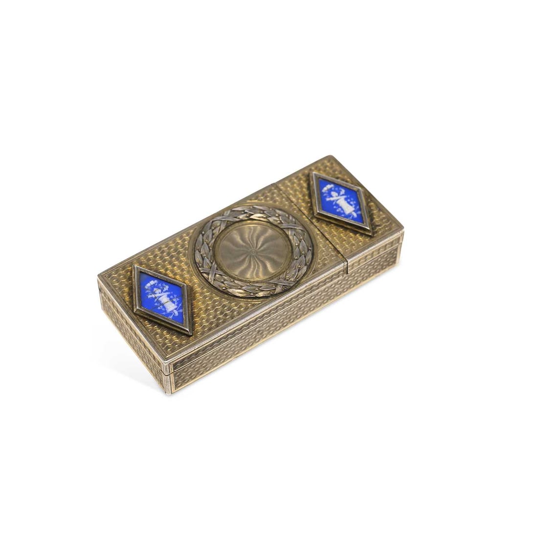 A RARE FRENCH SILVER STAMP BOX: A RARE FRENCH SILVER STAMP BOX by Bointaburet a Paris, late 19th century, of rectangular form, with engine-turned decoration, two hinged covers with a pair of lozenge-shaped cartouches inset with clas