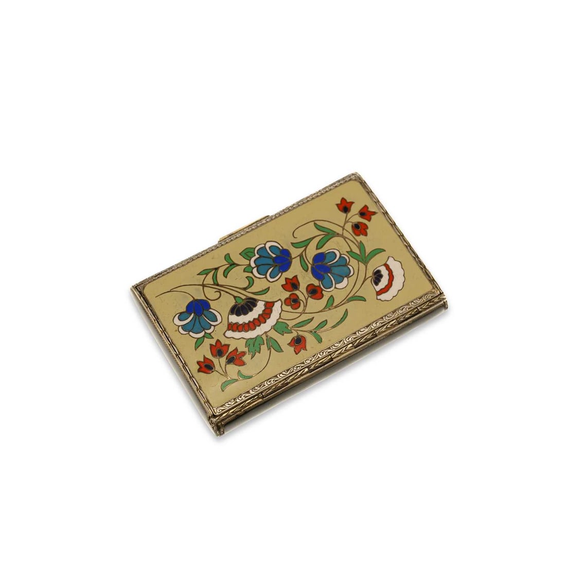 A CONTINENTAL SILVER AND CHAMPLEVÉ ENAMEL SNUFF BOX: A CONTINENTAL SILVER AND CHAMPLEVÉ ENAMEL SNUFF BOX first half of the 20th Century, import marked, stamped 925 and P.H.V (possibly P H Vogel & Co), of rectangular form, decorated with stylised fl