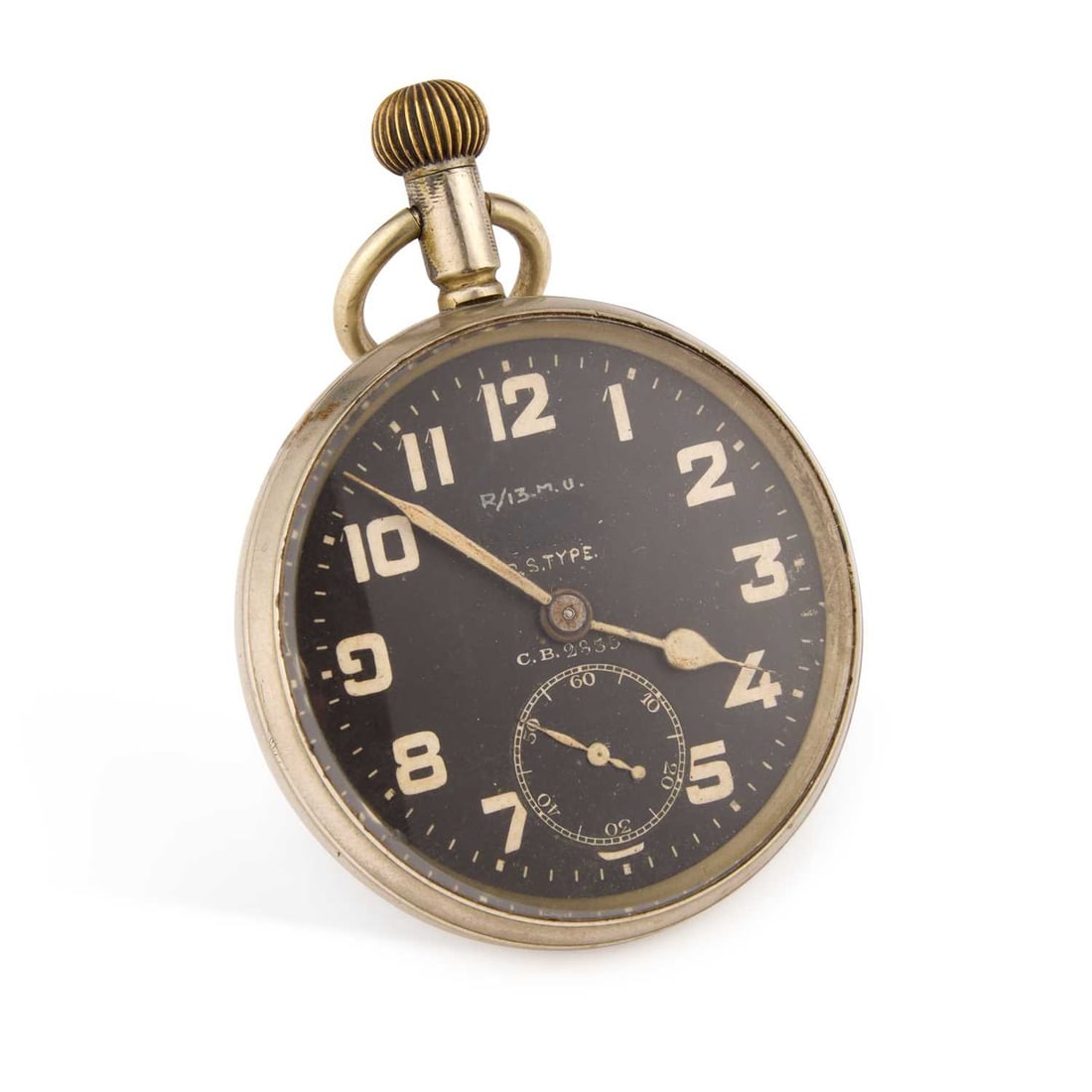 A ZENITH MILITARY POCKET WATCH: A ZENITH MILITARY POCKET WATCH the circular black dial signed R/13M.U. G.S.Type C.B.2835, with Arabic indices and outer minute markers, sub-seconds dial at the 6 o'clock position, push-on rear cover