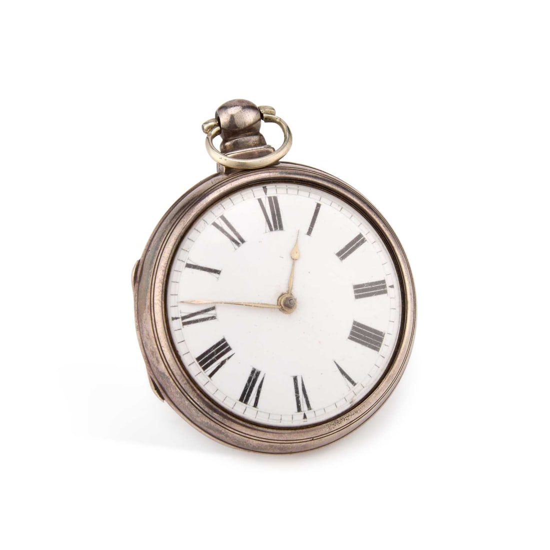 A SILVER PAIR CASED POCKET WATCH: A SILVER PAIR CASED POCKET WATCH the circular white enamel dial with Roman indices and outer minute track, silver hands, key wound fusee movement, internally hallmarked Sterling Silver, London 1831. O