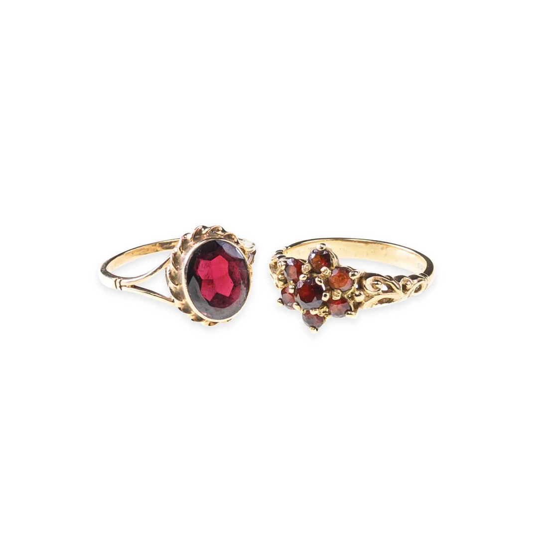 TWO 9 CARAT GOLD GARNET RINGS (1 of 1)