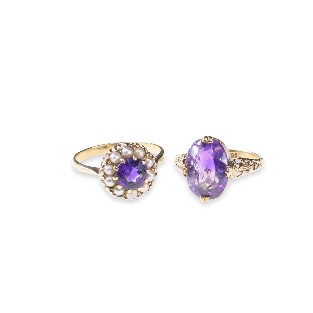 TWO 9 CARAT GOLD AMETHYST RINGS (1 of 1)