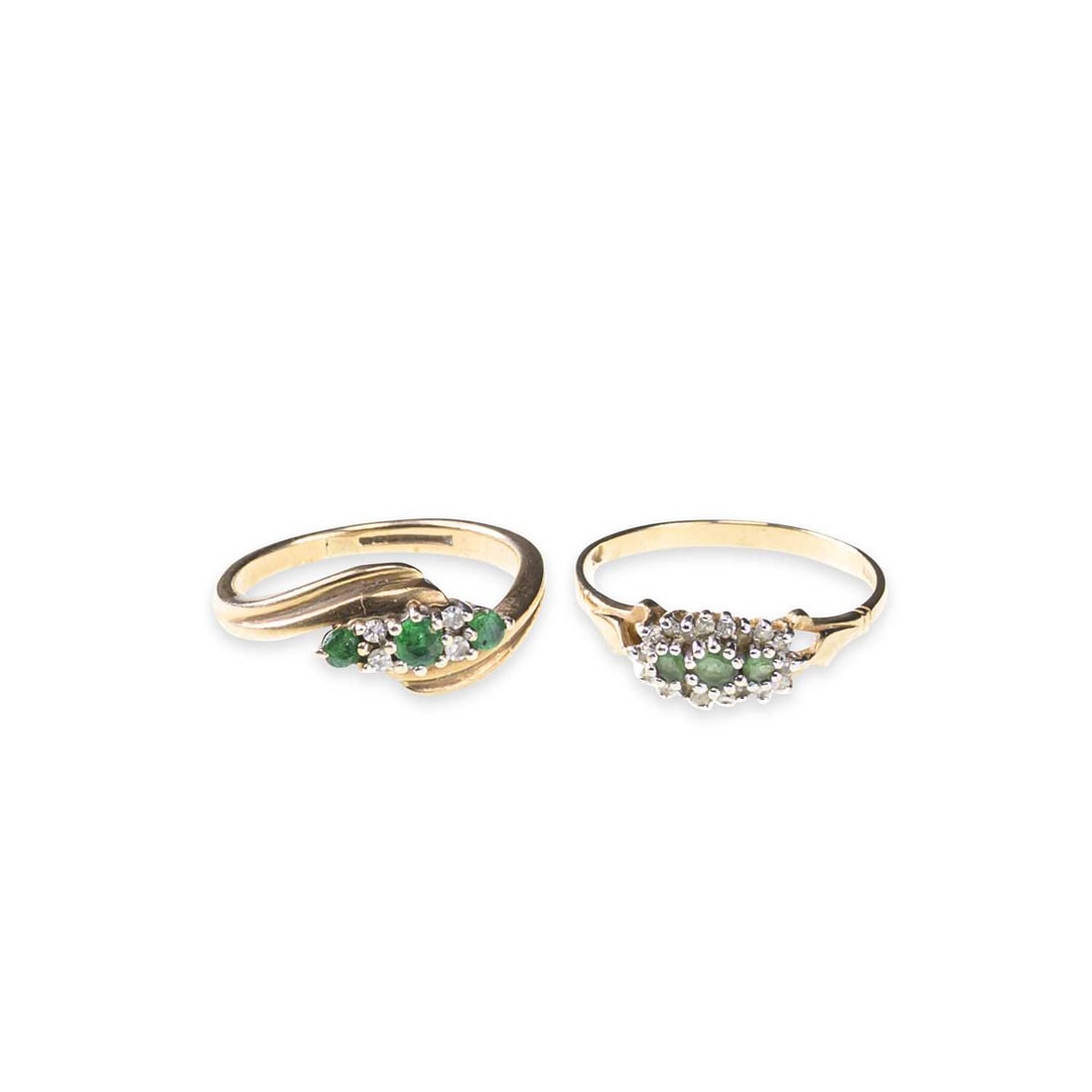 TWO 9 CARAT GOLD EMERALD AND DIAMOND CLUSTER RINGS (1 of 1)