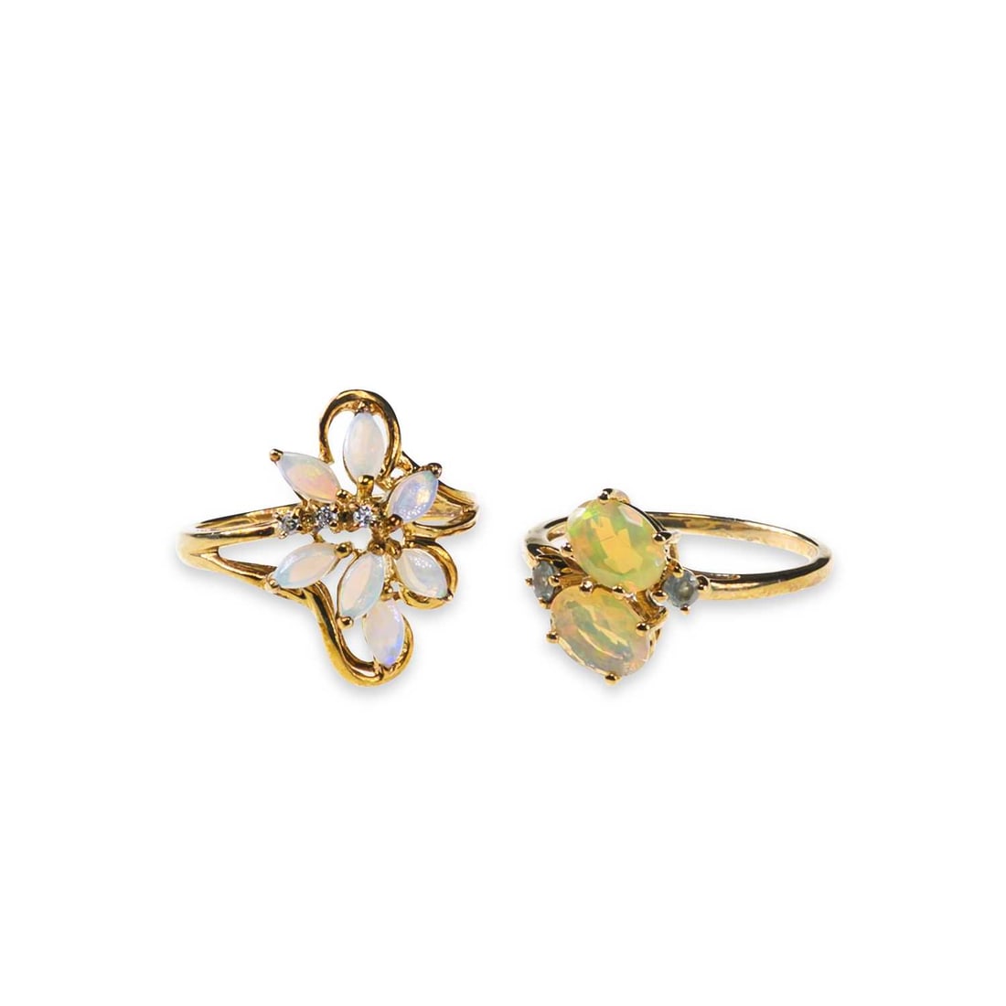 TWO 9 CARAT GOLD OPAL RINGS: TWO 9 CARAT GOLD OPAL RINGS both hallmarked. (2) Ring sizes M and N1/2, 4.6 grams gross Good condition