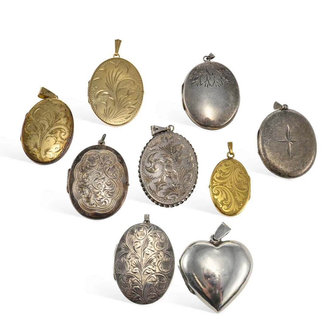 A GROUP OF SILVER AND ROLLED GOLD LOCKET PENDANTS (1 of 1)