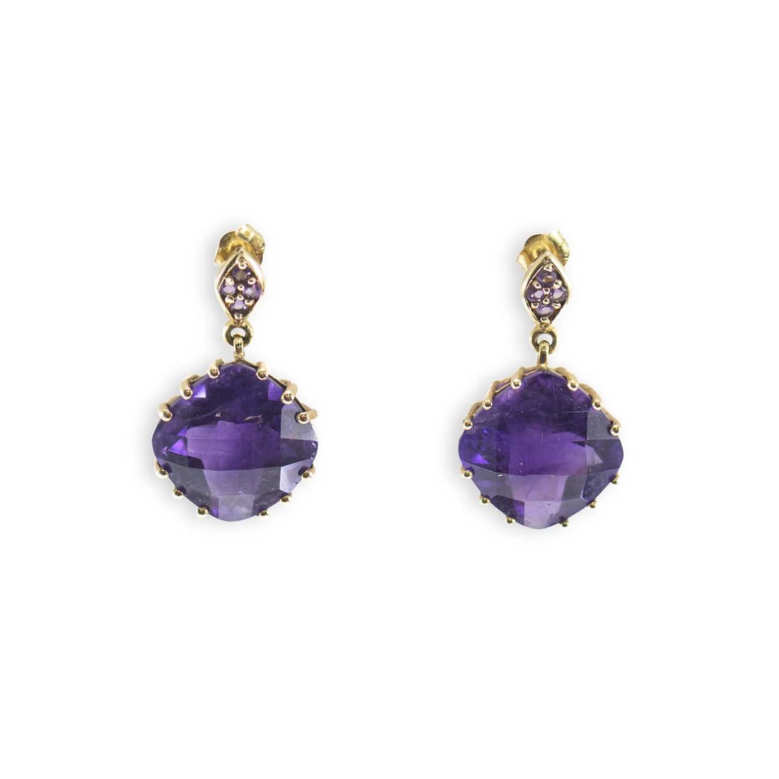 A PAIR OF 9 CARAT GOLD AMETHYST PENDANT EARRINGS (1 of 1)