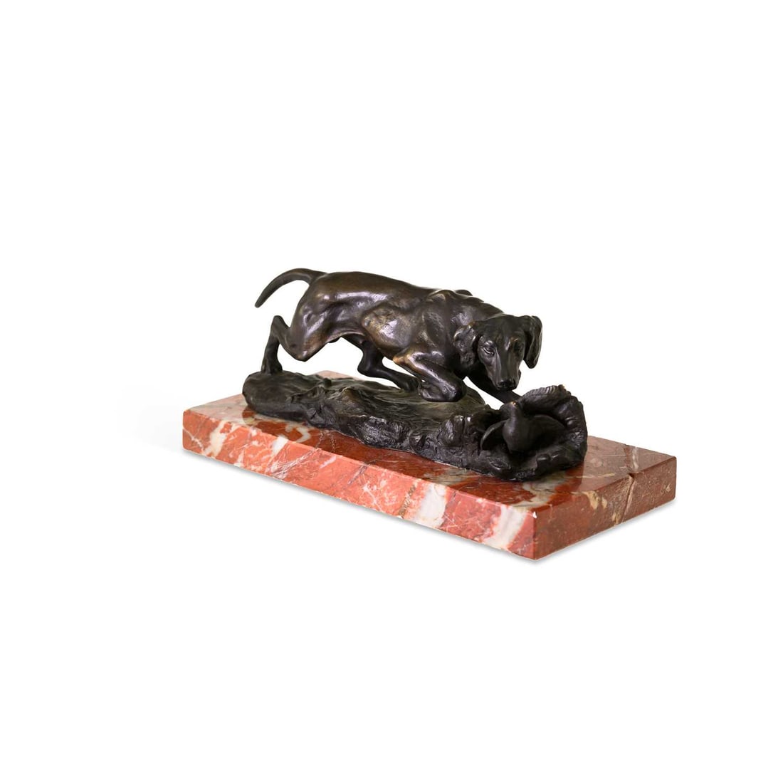 CARL KAUBA (AUSTRIAN, 1865–1922), A PATINATED BRONZE MODEL OF A HUNTING DOG STALKING A GAME BIRD (1 of 3)