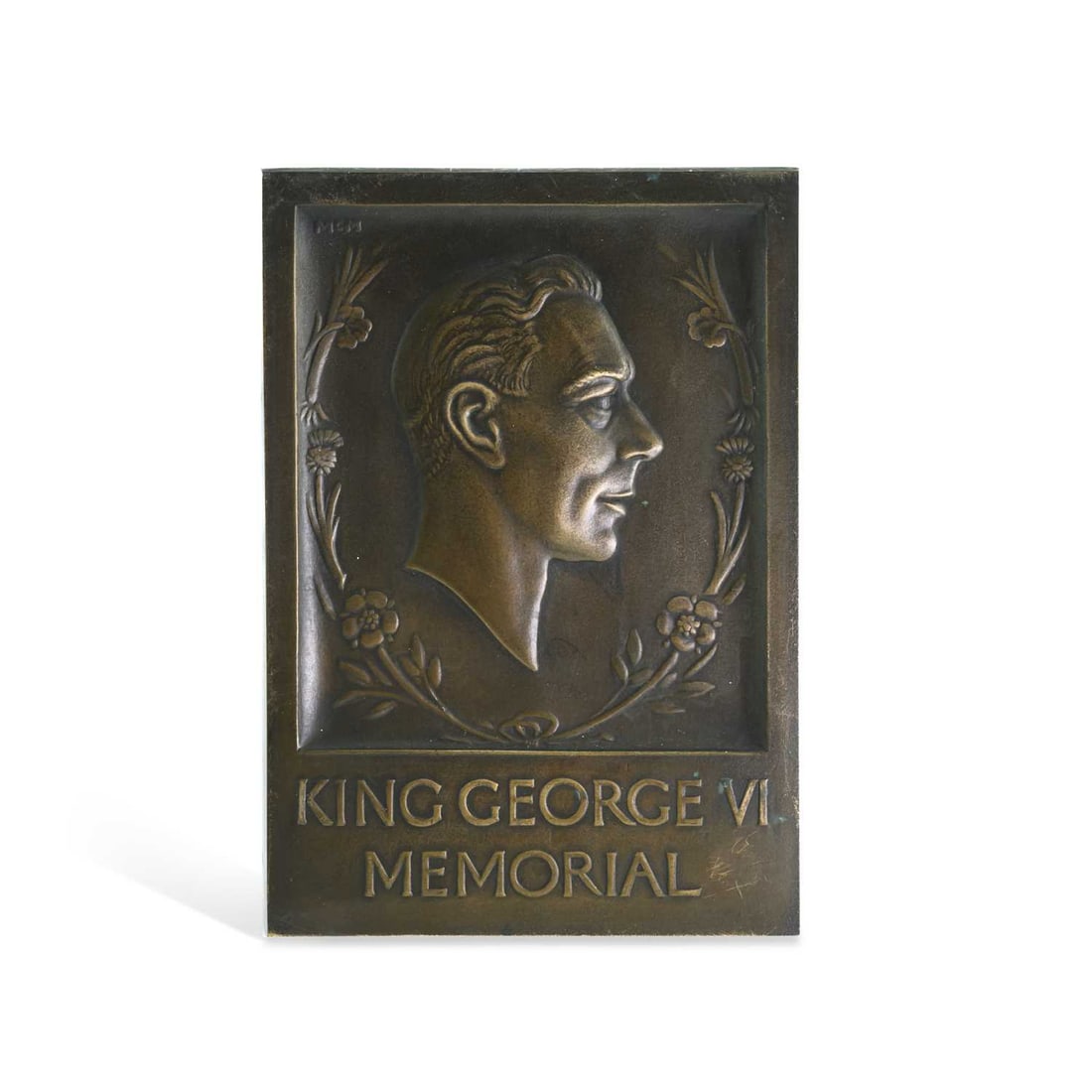 A GEORGE VI BRONZE MEMORIAL PLAQUE: A GEORGE VI BRONZE MEMORIAL PLAQUE of rectangular form, cast in relief. 28cm by 19.5cm