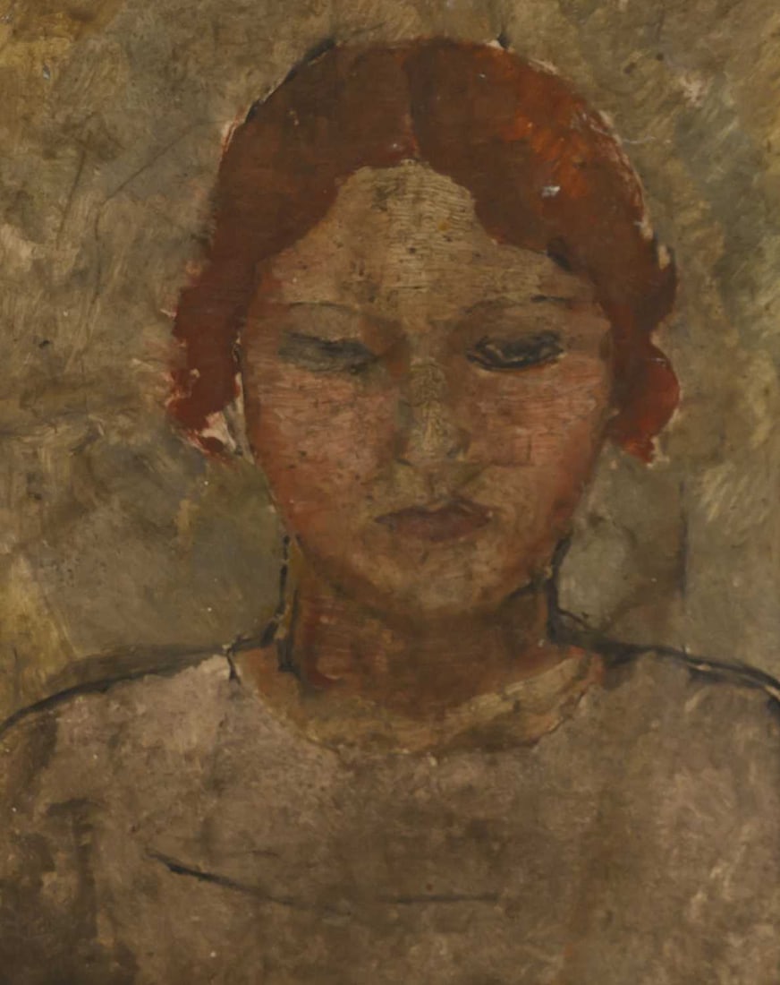 EARLY 20TH CENTURY FRENCH SCHOOL PORTRAIT OF A LADY: EARLY 20TH CENTURY FRENCH SCHOOL PORTRAIT OF A LADY Oil on board Inscribed verso: Etat Francais, Academie des Beaux Arts, Acadamie des France. numbered 8 (43cm x 34cm)