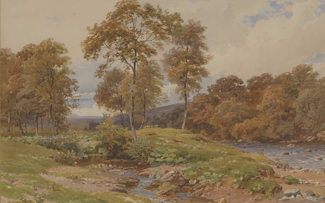 HARRY SUTTON PALMER (1854-1933) RIVER URE AND BECK NEAR AYSGARTH, YORKSHIRE: HARRY SUTTON PALMER (1854-1933) RIVER URE AND BECK NEAR AYSGARTH, YORKSHIRE Signed Watercolour Provenance: Christies stencil verso no. II6SD, Sothebys chalk marks and date for 28th October (19)69 Priv