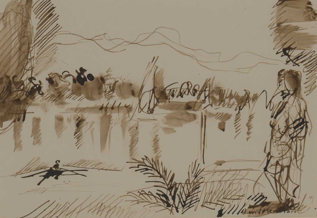 ‡ DAVID RISK KENNARD (BORN 1953) LAKESIDE SCENE WITH FIGURE (1 of 2)